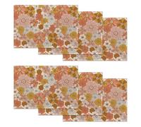 Placemats Set of 6,Groovy Boho Flower Washable Table Mats for Dining or Coffee Table,Vintage 70 Heat Resistant Non-Slip Place Mats for Home Party 12"x18"