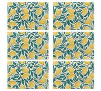 Placemats Set of 6 Lemon Leaf Place Mats Washable Kitchen Dining Linen Table Mats Stain Heat, for Home Party Indoor 12x18 in