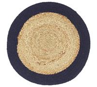 Placemats Set of 6 Natural Navy Blue Handmade 38 cm Jute Cotton Place Mat Table Mat Dining Mat Non-Slip Heat Resistant Stain Protection for Dining Table Kitchen Dining Room Decor