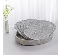 Placemats Set of 6 Oval - Woven Boho Farmhouse Table Mats for Dining Table for 6, Kitchen Decor, Washable and Handmade Rustic Accessories (Gray, Oval)