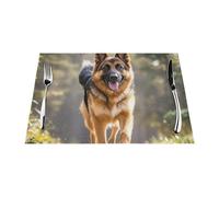 Placemats Set of 6 PCS Heat Resistant Non-Slip Place Mats for Dining Table Running german shepherd dog Placemats Wipeable Washable PVC Weave Table Mats for Party Kitchen Dining Decor 45 x 30 cm