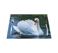 Placemats Set of 6 PCS Heat Resistant Non-Slip Place Mats for Dining Table White Swan Placemats Wipeable Washable PVC Weave Table Mats for Party Kitchen Dining Decor 45 x 30 cm