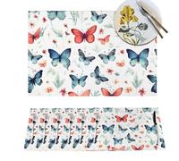 Placemats Set of 6 PCS PVC Place Mats Heat Resistant Placemats Cute butterfly Place Mat Non-Slip Table Mats for Kitchen Washable Desktop Protection Mat for Dining Table Outdoor