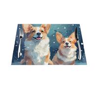 Placemats Set of 6 PCS Washable PVC Table Mats Heat Resistant Vinyl Woven Place Mats Cute Little Corgi Placemats Non-Slip Wipeable Placemat for Kitchen Dining Table Decoration 45 x 30 cm