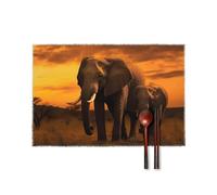 Placemats Set of 6 Sunset Parent-Child Elephant Canvas Placemats for Dining Table Heat Resistant Place Mats Non-Slip Washable Table Mats for Home Kitchen Weddings Party Decor Cloth Placemat 18" X 12"