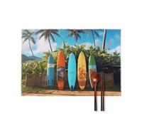 Placemats Set of 6 - Surf's Up Surfboard Heat Resistant Non-Slip Place Mats, Wipeable Kitchen & Dining Mats, Washable Table Mat for Home Party Christmas Decor