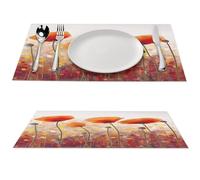 Placemats Set of 6 Table Mats for Kitchen Woven Placemat Red Poppy Flowers Place Mats Washable Placemats for Kitchen Heat Resistant Non-Slip Dining Table Mats for Indoor and Outdoor