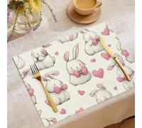 Placemats Set Of 6, Washable Cartoons Animals White Table Mats for Dining or Coffee Table, Non-Slip Heat Resistant Rabbit Heart-Shaped Place Mats for Party Home Kitchen Decor - 45x30cm