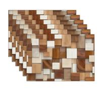 Placemats Set of 8, Blocks Place Mats Table Washable Non-slip Heat Insulation for Diningtable Protection Wood Texture Table Mats for Kitchen Dinning Restaurant 18"X12", Brown