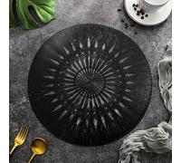 Placemats Set of 8 Round, Black Circular Flower Weaving Table Placemats for Kitchen Dinning Restaurant, Place Mats for Table, 38cm