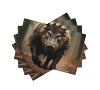 Placemats Set of One Size Washable Wipeable Table Mats Heat Resistant Weave Place Mats Wild Boar Photos Placemats Wrinkle Free Place Mats for Dining Table Kitchen Party Holiday Decoration 30 x 45 cm