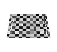 Placemats Set of x1, Black White Grey Grid Wipeable Woven Placemats, Non-slip Heat Resistant Table Mats for Dinning Kitchen Decor