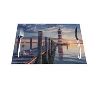 Placemats Set of x1, Seagull Lighthouse Sunset Wipeable Woven Placemats, Non-slip Heat Resistant Table Mats for Dinning Kitchen Decor