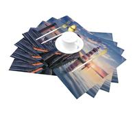 Placemats Set of x4, Seagull Lighthouse Sunset Wipeable Woven Placemats, Non-slip Heat Resistant Table Mats for Dinning Kitchen Decor