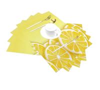 Placemats Set of x4, Yellow Lemon Wipeable Woven Placemats, Non-slip Heat Resistant Table Mats for Dinning Kitchen Decor