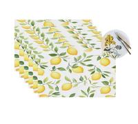 Placemats Set of x6, Lemon Leaf Wipeable Woven Placemats, Non-slip Heat Resistant Table Mats for Dinning Kitchen Decor