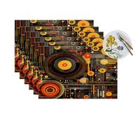 Placemats Set of x6, Vintage Cd Wipeable Woven Placemats, Non-slip Heat Resistant Table Mats for Dinning Kitchen Decor