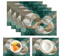 Placemats Sets 4, Abstract Geometry Interlaced Rings Table Mats Cotton and Linen Heat-Resistant Washable and Non-Slip 45 * 30 cm Dinner Table Mats for Kitchen Tables Mat Indoor Outdoor Dark Green