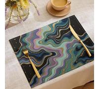Placemats Sets 8, Abstract Fluid Wavy Colored Texture Table Mats Cotton and Linen Heat-Resistant Washable and Non-Slip 45 * 30 cm Dinner Table Mats for Kitchen Tables Mat Indoor Outdoor Blue-Purple