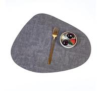 Placemats Sets of 6, Fall Placemats Thick 17x13 Inch Solid Color Cowhide Texture PU Leather Grey Black