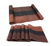 Placemats with Table Runner Set Heat Resistant, Non Slip Mats,Crossweave Woven Vinyl Kitchen Tablemats for Dining Table, Parties, Farmhouse, Thanksgiving, Christmas & Gathering(Brown & Black)