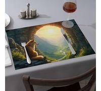 Placemats Wolf Gazing At Serene Valley Landscape Dining Place Mats Modern Farmhouse Decor Modern Farmhouse Decor(4PCS)