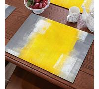 Placemats Yellow Grey Geometric Table Mats Set of 4 Place flax Place Mats Heat Table Mats Heat Proof