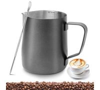 PLACHIDAY Milk Frothing Pitcher 350ml/12oz, Stainless Steel Milk Jug with Measurement Mark, Latte Art Pen, Black