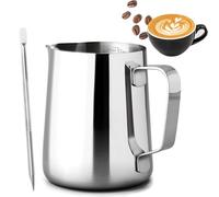 PLACHIDAY Milk Frothing Pitcher, 600ML/20oz Milk Jug for Coffee Machine, Stainless Steel Pitcher with Measurement Mark and Decorating Pen for Making Latte Art and Cappuccino, Silvery