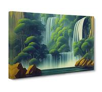 Placid Waterfall Canvas Print | Gallery Wrapped 30mm Frame Wall Art | 30x20 inches | Ready to Hang | Contemporary Landscape Picture | Living Room Bedroom Lounge Office