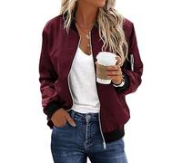 Placitiume Floral Zip-Up Bomber Jacket for Women Lightweight Short Camo Windbreaker Coat with Pocket (burgundy,M)
