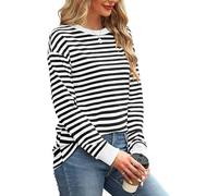 Placitiume Women's Long Sleeve Striped Tunic Tops Crewneck Casual Shirts (black and white,S,S,Regular,Regular)