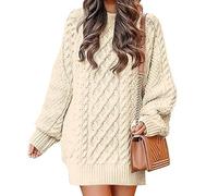 Placitiume Womens Oversized Cable Knit Sweater Dress - Long Sleeve Chunky Tunic Mini Dress for Fall 2024 Trendy Outfits
