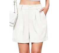 Placitiume Women's Summer Dressy Casual Elastic Waist Wide Leg Tailored Shorts for Work (Off-white,L,L,Regular,Regular)
