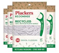 Plackers EcoChoice Fresh Mint Recycled Dental Flossers, Easy Grip Handle, Built in Toothpick, Made with 100% Recycled Food Grade Plastic, 360 Count (Pack of 4)