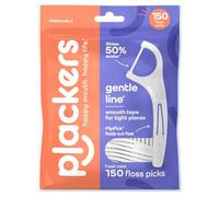 Plackers Gentle Line Floss Picks, Fresh Mint, 150 Count | GentleSlide fiber, Soft tape floss, Floss fiber made without PTFE, Raised grips, FlipPick, Plaque removal