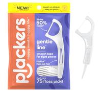 Plackers Gentle Line Floss Picks, Fresh Mint Flavor, Fold-Out FlipPick, QuickFix Grip, Easy Storage with Sure-Zip Seal, 75 Count