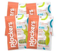 Plackers Kids Dual Gripz Floss Picks with Double Grip Handle, Wild Berry Flavor, Colorful Floss Picks for Kids of All Ages, 75 Count (Pack of 4)