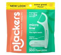 Plackers Micro Mint Dental Flossers, Fresh Mint Flavor, Fold-Out Toothpick, Super Tuffloss, Easy Storage with Sure-Zip Seal, 300 Count
