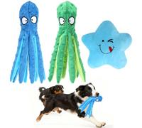plaCredgai 3-Pack Squeaky Dog Toys- Octopus No Stuffing Crinkle Plush Dog Toy Interactive Chew Toys for Teething Puppies & Aggressive Chewers (Green+Blue)
