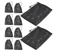 PLAFOPE 10pcs Black Drawstring Mesh Bags and Laundry Storage, Breathable Polyester Pouches with Easy Access Design, for Travel and Sports Organising
