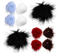 PLAFOPE 10Pcs Detachable Faux Fur Pom Poms for Hats Fluffy Crafting Accessories with Elastic Rings for DIY Decorations in Burgundy Sky Blue Black White Coffee Colors