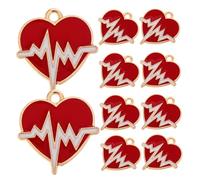 PLAFOPE 10Pcs Electrocardiogram Heartbeat Charms Red Alloy Connectors for Jewelry Making Unique Stylish Heart Pendants for Bracelets Necklaces and Chokers Versatile Accessories for Various