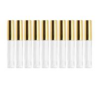 PLAFOPE 10pcs Lip Gloss Tubes with Plastic Body Transparent Circular Design Lightweight Cosmetic Containers for Lip Dye Portable for Travel Female Use Golden Caps
