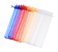 PLAFOPE 12Pcs Christmas Organza Drawstring Bags Multi-color Sheer Mesh Pouches for Jewelry Candy Handheld Fan Storage Reusable Bags for Festival Party Favor and Wedding Packaging