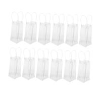 PLAFOPE 12pcs Transparent Wine Carrier Tote Bag with Handles Portable Collapsible Wine Cooler Pouch for Outdoor Party Floral Packing Wrap Tote Leakproof Ice Bag for Beer and Cold Beverages