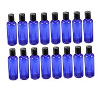 PLAFOPE 16pcs 100ml Travel Bottles Leak-proof Pet Round Shoulder Cosmetic Dispensers, Blue Body Black Press Caps, Refillable Lotion and Makeup Bottles for Toiletries