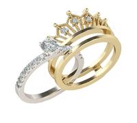 PLAFOPE 2-In-1 Detachable Crown Styled Ring for Women, Alloy Finger Jewelry with Micro Pave Zirconia, Two-Tone Silver and Gold, Size 7, Elegant Statement Accessory for Daily Wear