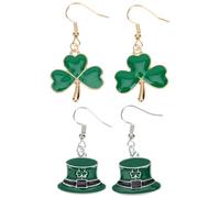 PLAFOPE 2 Pairs Green Alloy Shamrock Drop Earrings Lightweight Comfortable Ear Decor for Saint Patrick's Day Festival Activities and Stage Performances