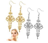 PLAFOPE 2 Pairs Lotus Flower Dangle Earrings for Women Teen Gold Silver Elegant Floral Ear Jewelry Lightweight and Versatile for Daily Wear Special Occasions